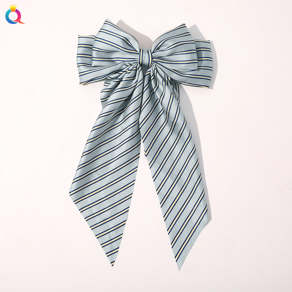Korean Style New Chain Bow Ribbon Hairpin Simple and Elegant Satin Back Head Spring Clip Hair Accessory Women