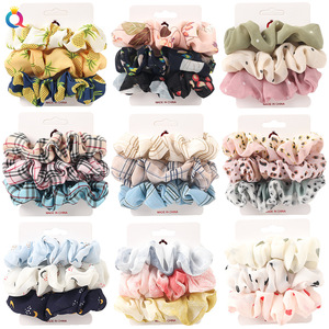 Qiyue European and American New Knot Ribbon Satin Large Intestine Ring Monochrome Silky Square Scarf Hair Ring Women's Ponytail Tie Hair