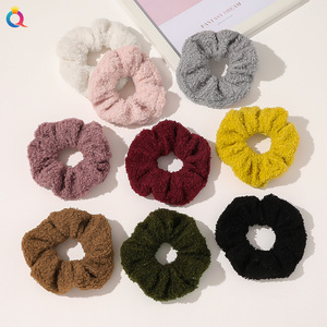 Qiyue European and American New Knot Ribbon Satin Large Intestine Ring Monochrome Silky Square Scarf Hair Ring Women's Ponytail Tie Hair