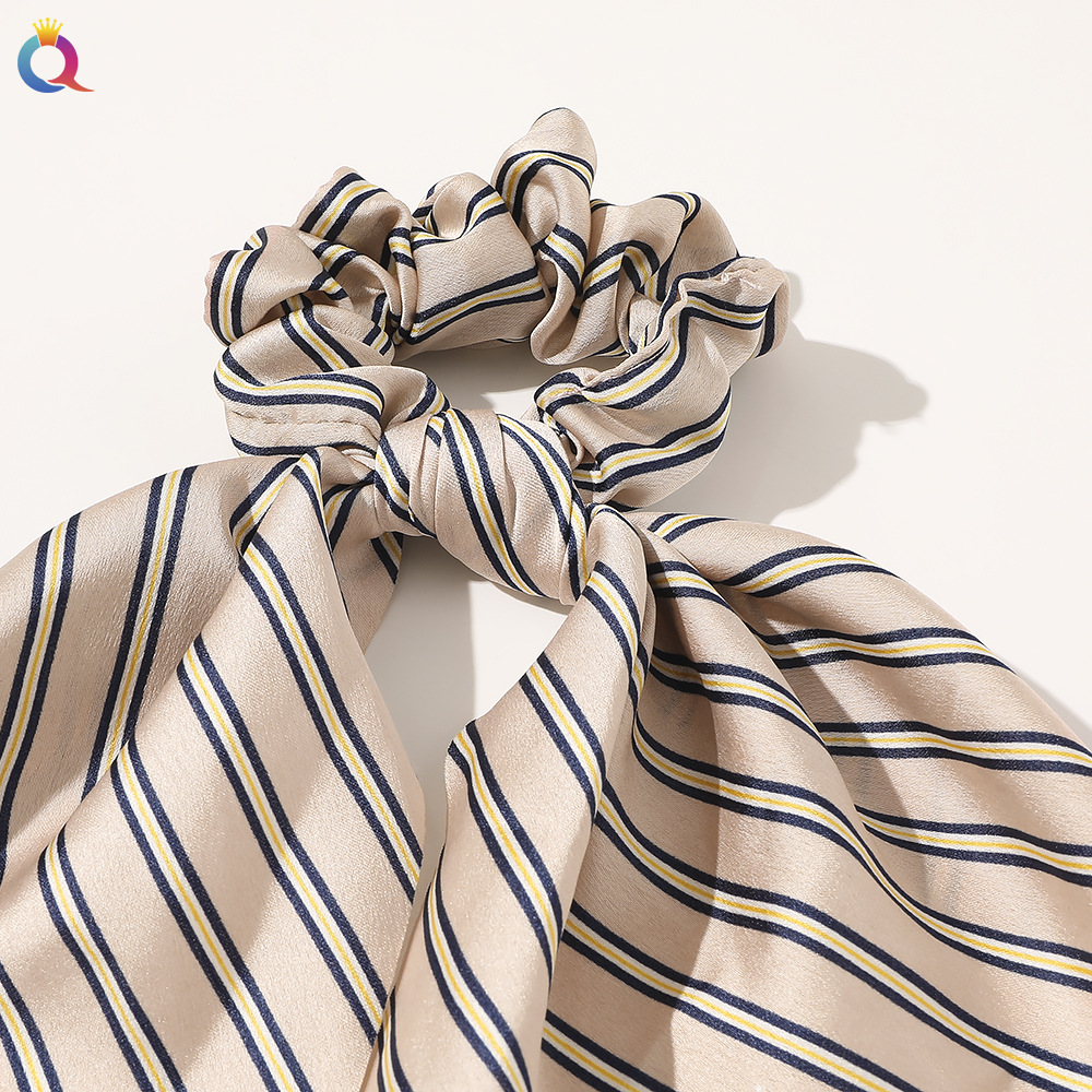 Qiyue European and American New Knot Ribbon Satin Large Intestine Ring Monochrome Silky Square Scarf Hair Ring Women's Ponytail Tie Hair