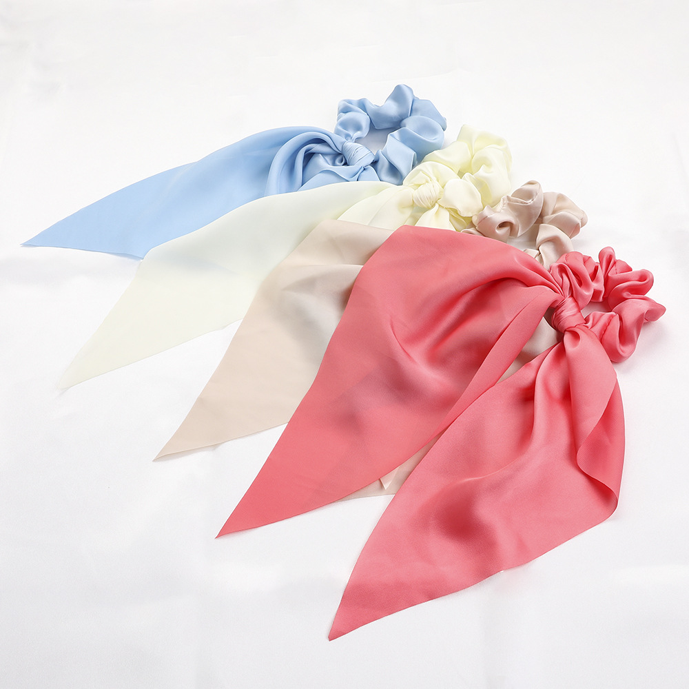Qiyue European and American New Knot Ribbon Satin Large Intestine Ring Monochrome Silky Square Scarf Hair Ring Women's Ponytail Tie Hair