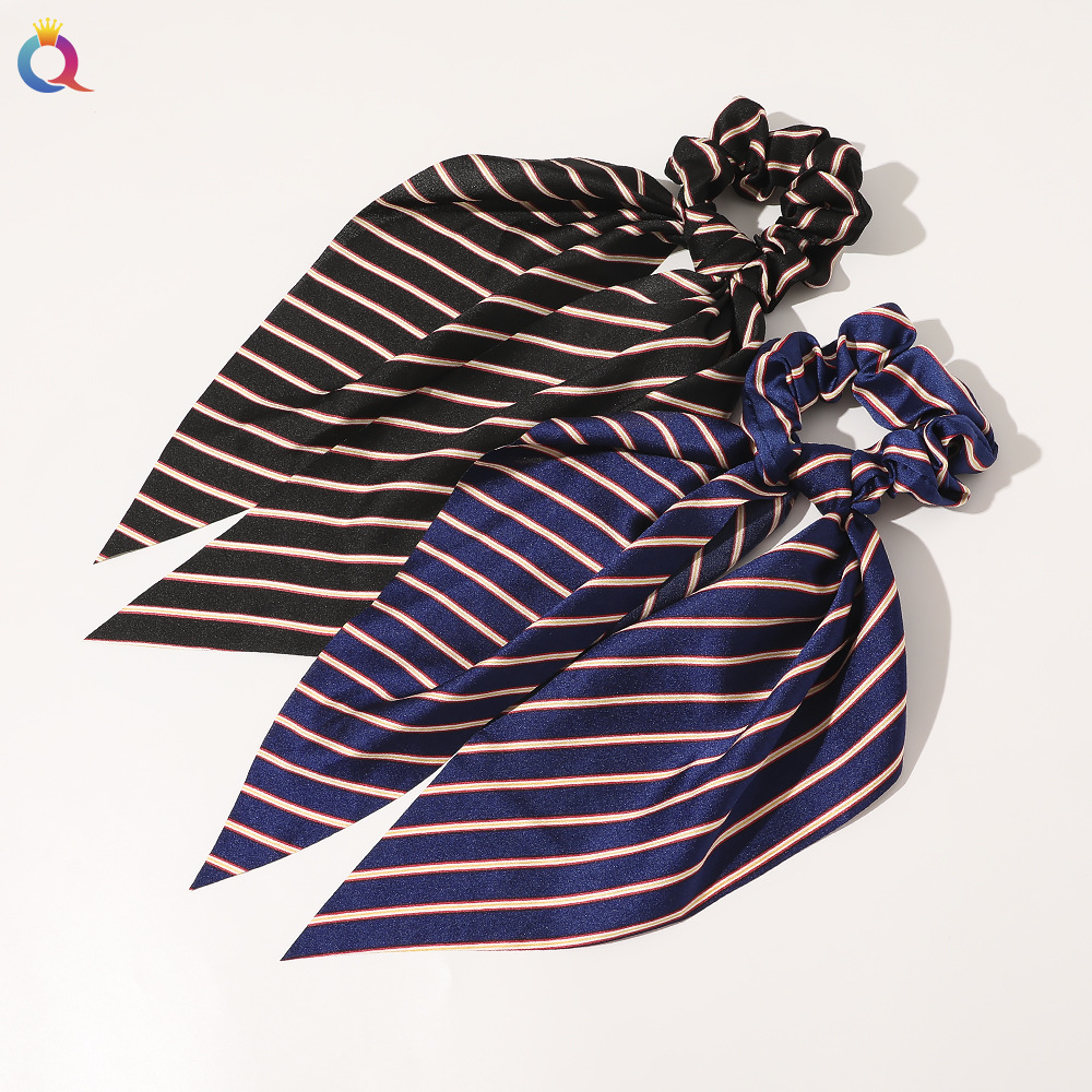 Qiyue European and American New Knot Ribbon Satin Large Intestine Ring Monochrome Silky Square Scarf Hair Ring Women's Ponytail Tie Hair