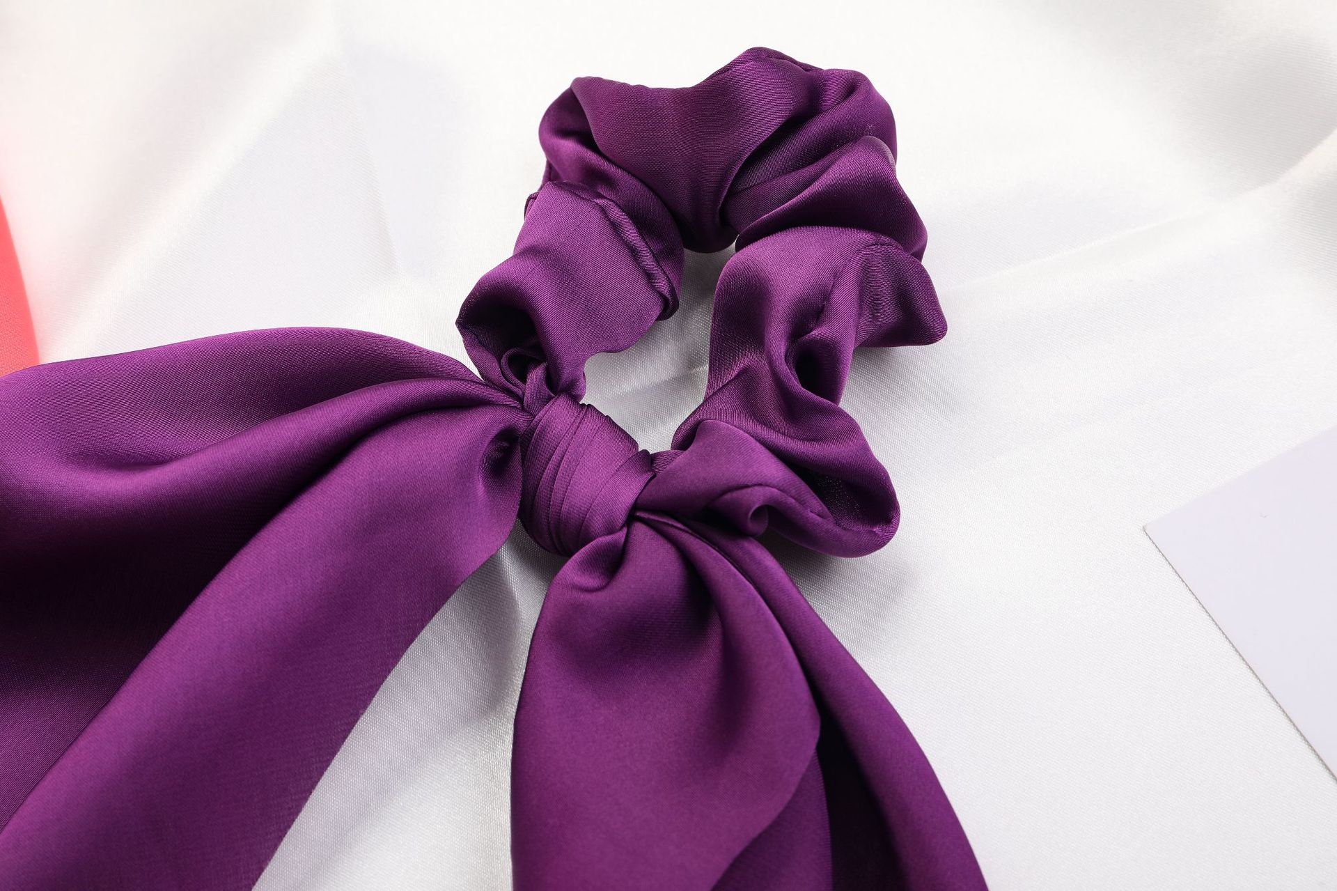 Qiyue European and American New Knot Ribbon Satin Large Intestine Ring Monochrome Silky Square Scarf Hair Ring Women's Ponytail Tie Hair