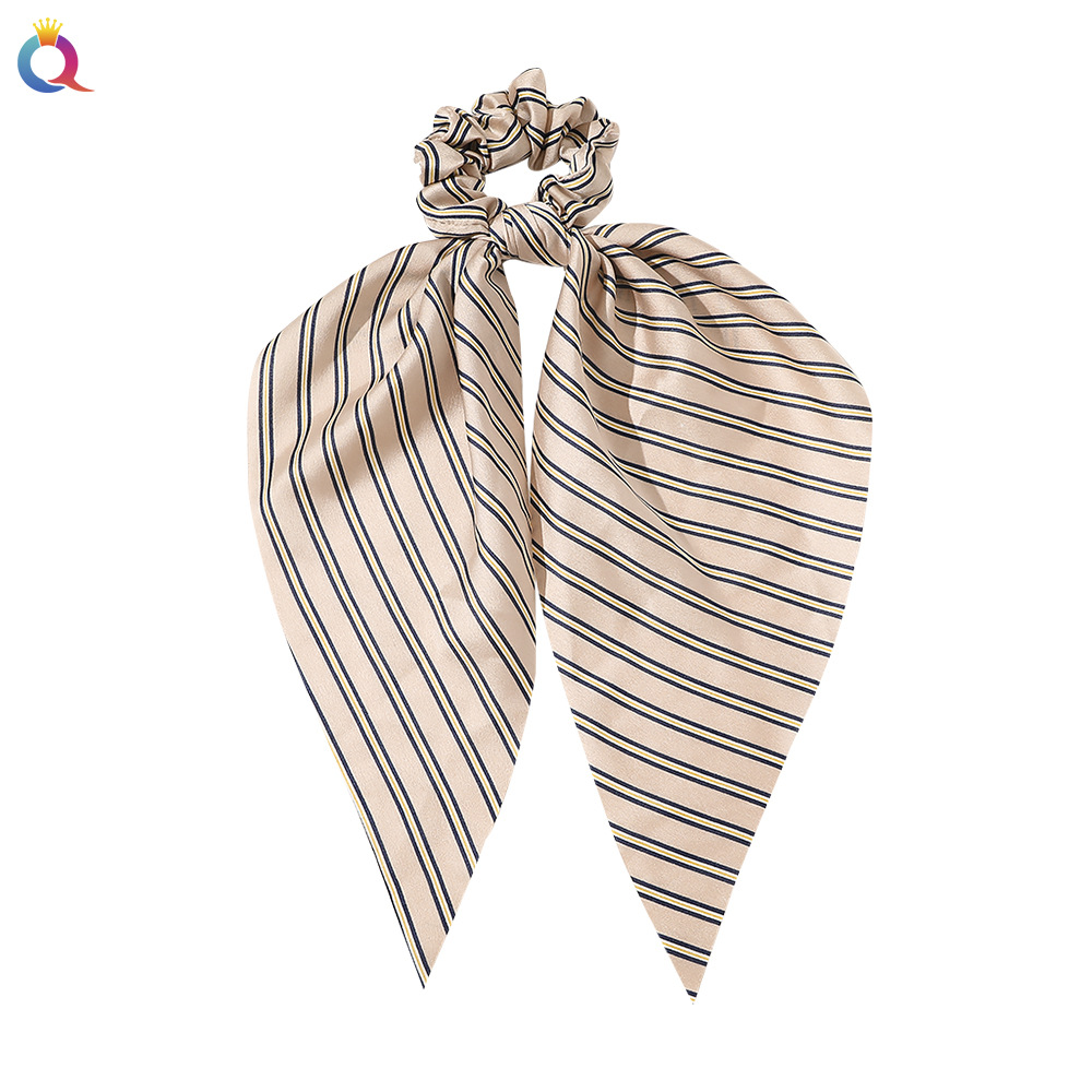 Qiyue European and American New Knot Ribbon Satin Large Intestine Ring Monochrome Silky Square Scarf Hair Ring Women's Ponytail Tie Hair