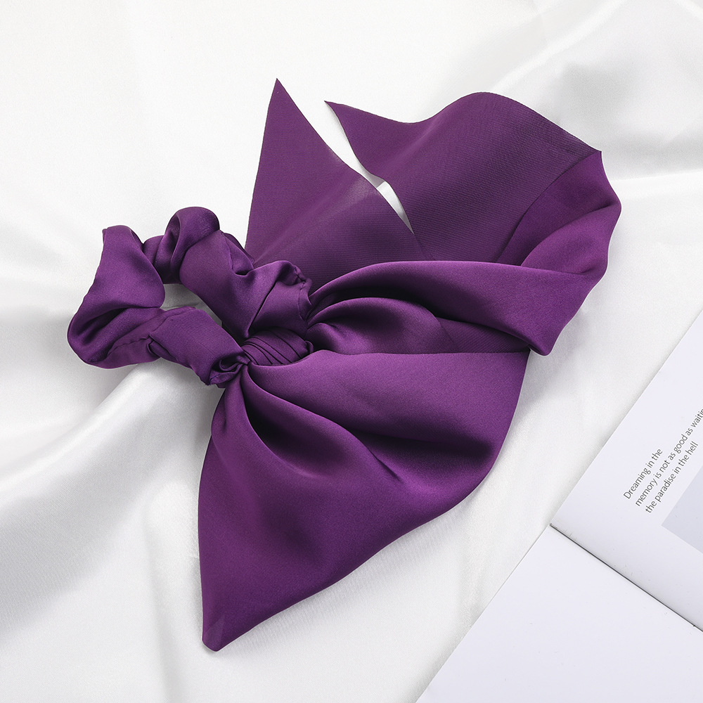 Qiyue European and American New Knot Ribbon Satin Large Intestine Ring Monochrome Silky Square Scarf Hair Ring Women's Ponytail Tie Hair