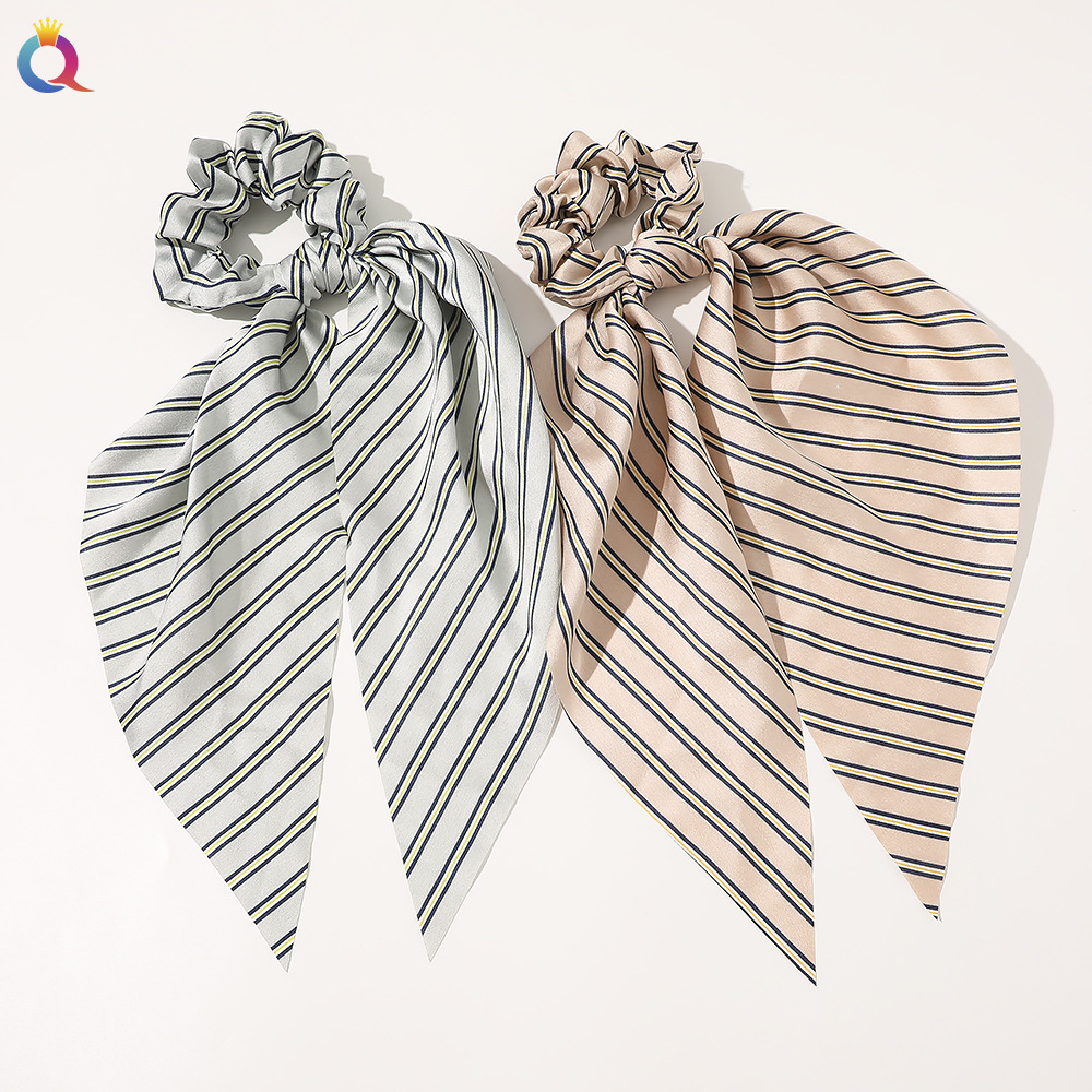 Qiyue European and American New Knot Ribbon Satin Large Intestine Ring Monochrome Silky Square Scarf Hair Ring Women's Ponytail Tie Hair