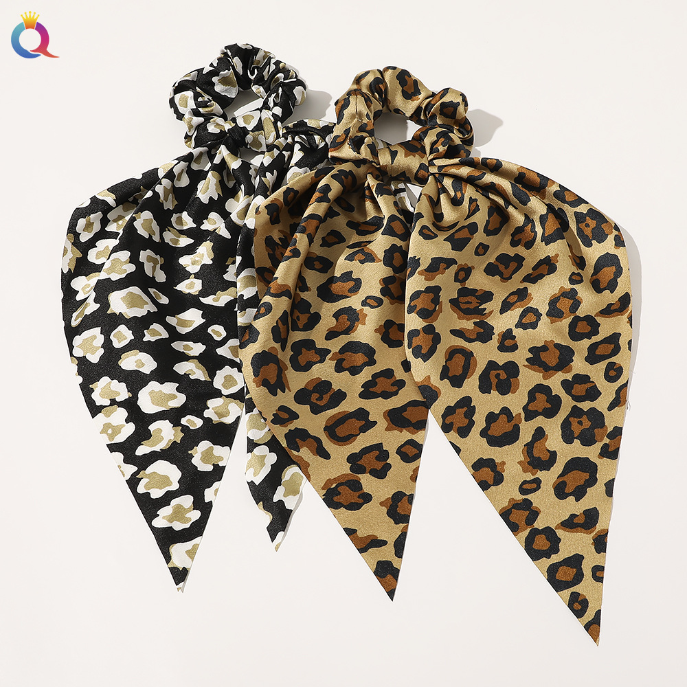 Qiyue European and American New Knot Ribbon Satin Large Intestine Ring Monochrome Silky Square Scarf Hair Ring Women's Ponytail Tie Hair