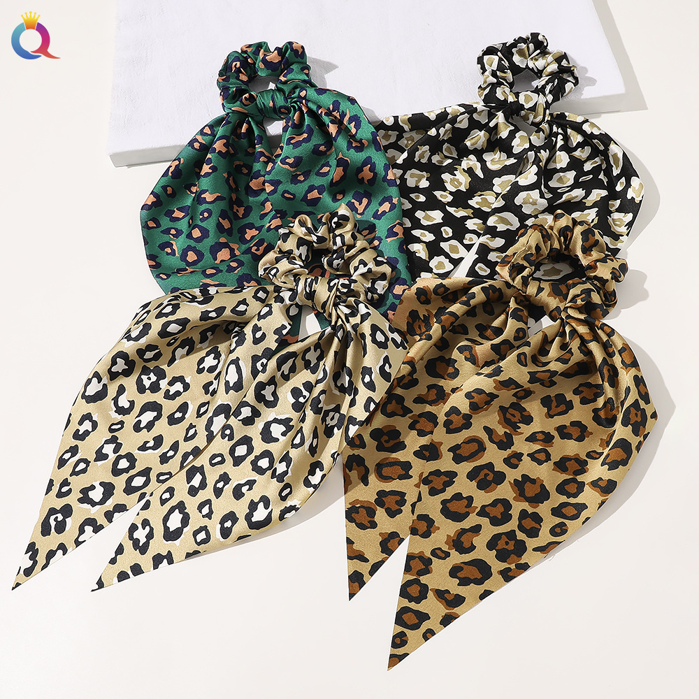 Qiyue European and American New Knot Ribbon Satin Large Intestine Ring Monochrome Silky Square Scarf Hair Ring Women's Ponytail Tie Hair