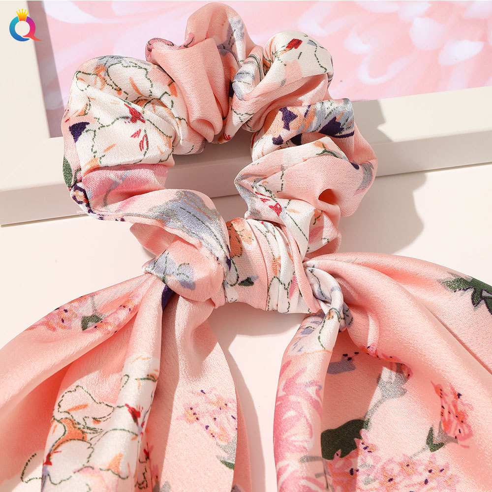Qiyue European and American New Knot Ribbon Satin Large Intestine Ring Monochrome Silky Square Scarf Hair Ring Women's Ponytail Tie Hair
