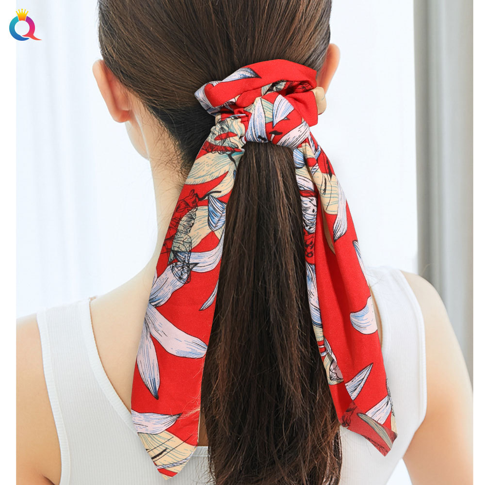 Qiyue European and American New Knot Ribbon Satin Large Intestine Ring Monochrome Silky Square Scarf Hair Ring Women's Ponytail Tie Hair