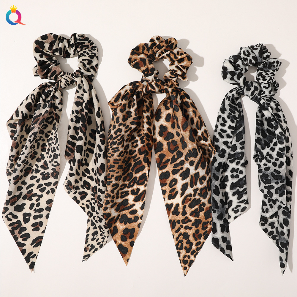 Qiyue European and American New Knot Ribbon Satin Large Intestine Ring Monochrome Silky Square Scarf Hair Ring Women's Ponytail Tie Hair