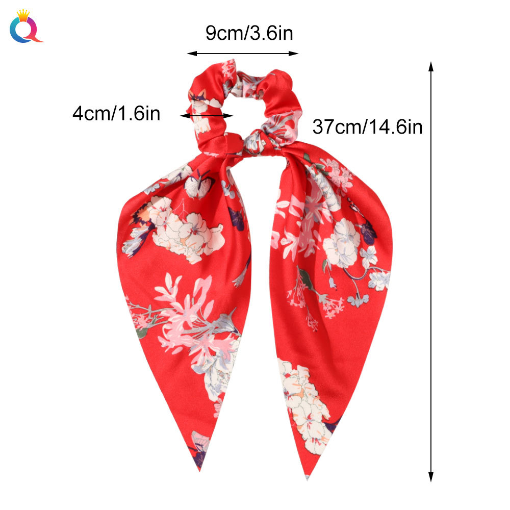 Qiyue European and American New Knot Ribbon Satin Large Intestine Ring Monochrome Silky Square Scarf Hair Ring Women's Ponytail Tie Hair