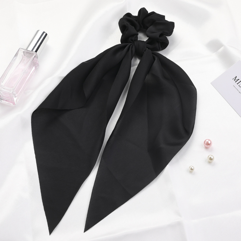 Qiyue European and American New Knot Ribbon Satin Large Intestine Ring Monochrome Silky Square Scarf Hair Ring Women's Ponytail Tie Hair