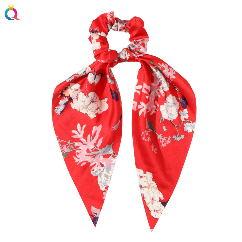 Qiyue European and American New Knot Ribbon Satin Large Intestine Ring Monochrome Silky Square Scarf Hair Ring Women's Ponytail Tie Hair