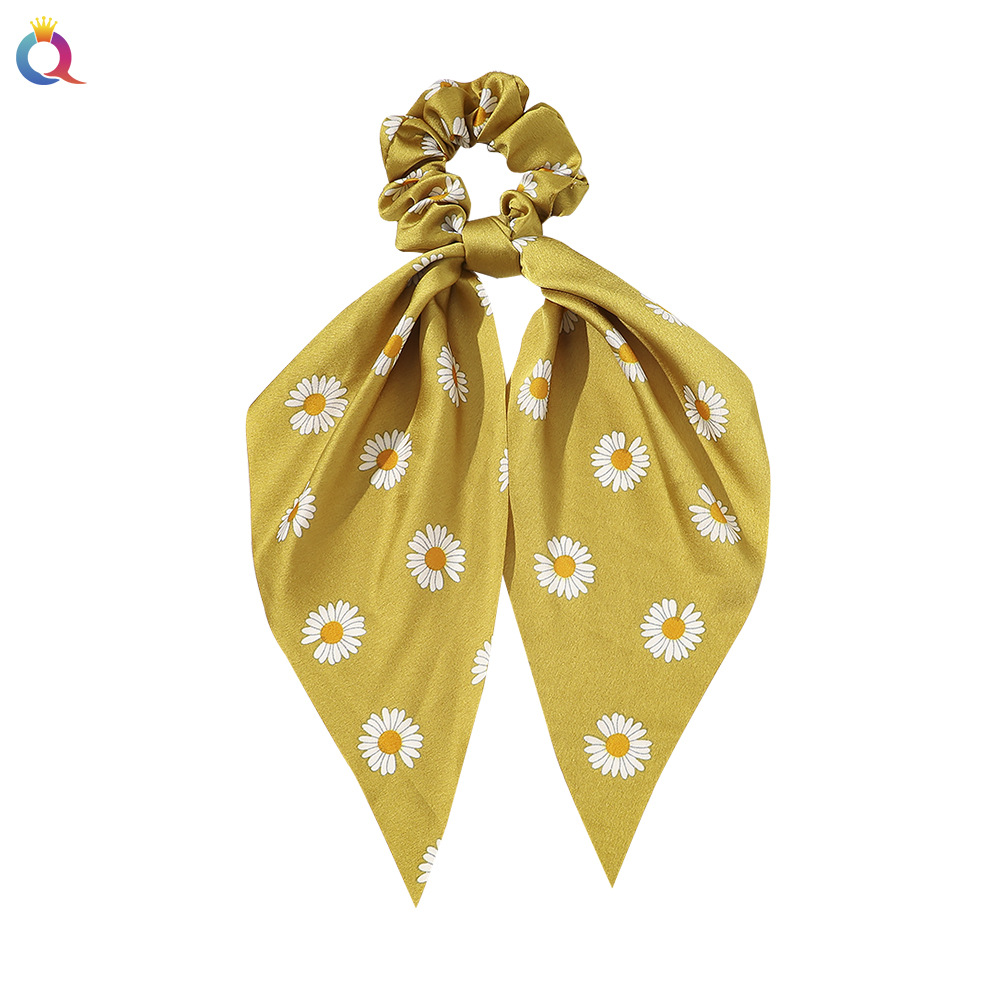 Qiyue European and American New Knot Ribbon Satin Large Intestine Ring Monochrome Silky Square Scarf Hair Ring Women's Ponytail Tie Hair
