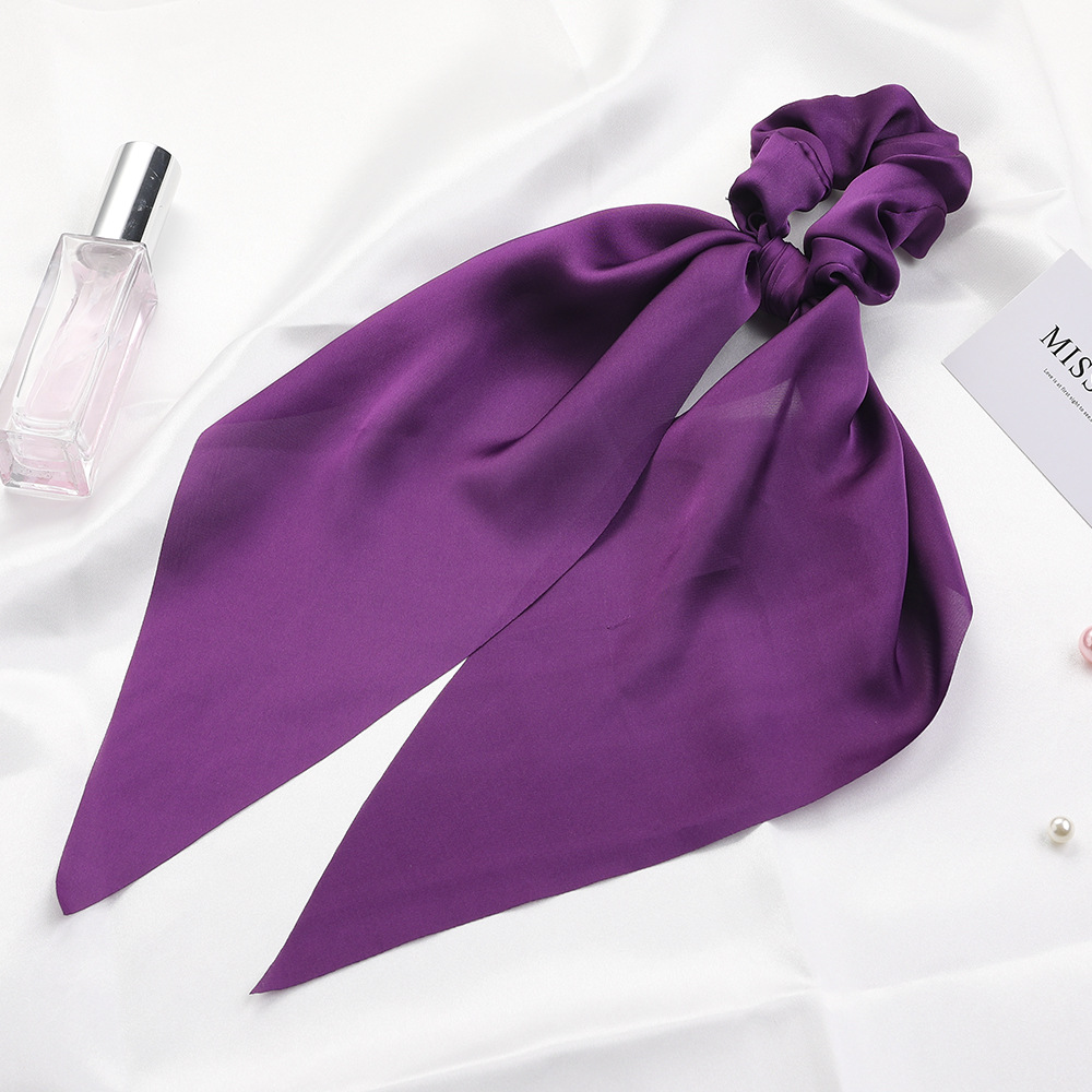 Qiyue European and American New Knot Ribbon Satin Large Intestine Ring Monochrome Silky Square Scarf Hair Ring Women's Ponytail Tie Hair