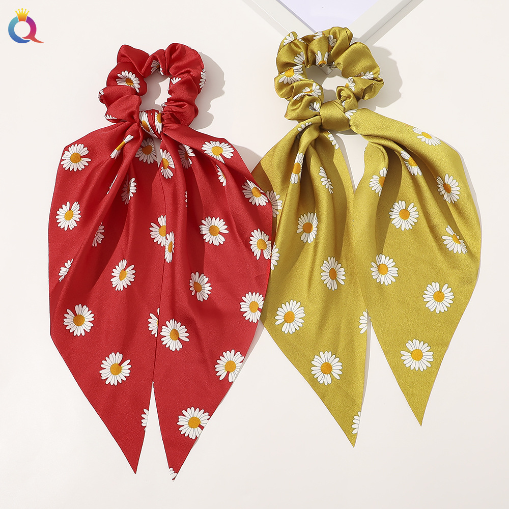 Qiyue European and American New Knot Ribbon Satin Large Intestine Ring Monochrome Silky Square Scarf Hair Ring Women's Ponytail Tie Hair