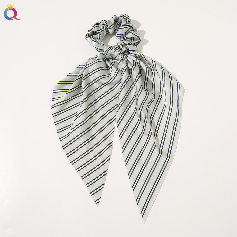 Qiyue European and American New Knot Ribbon Satin Large Intestine Ring Monochrome Silky Square Scarf Hair Ring Women's Ponytail Tie Hair