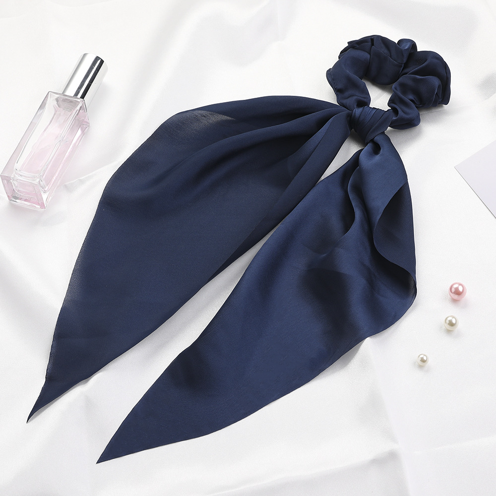 Qiyue European and American New Knot Ribbon Satin Large Intestine Ring Monochrome Silky Square Scarf Hair Ring Women's Ponytail Tie Hair