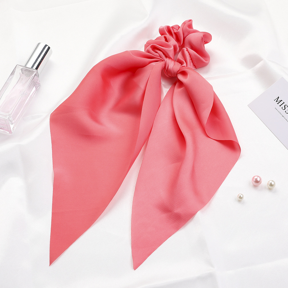 Qiyue European and American New Knot Ribbon Satin Large Intestine Ring Monochrome Silky Square Scarf Hair Ring Women's Ponytail Tie Hair