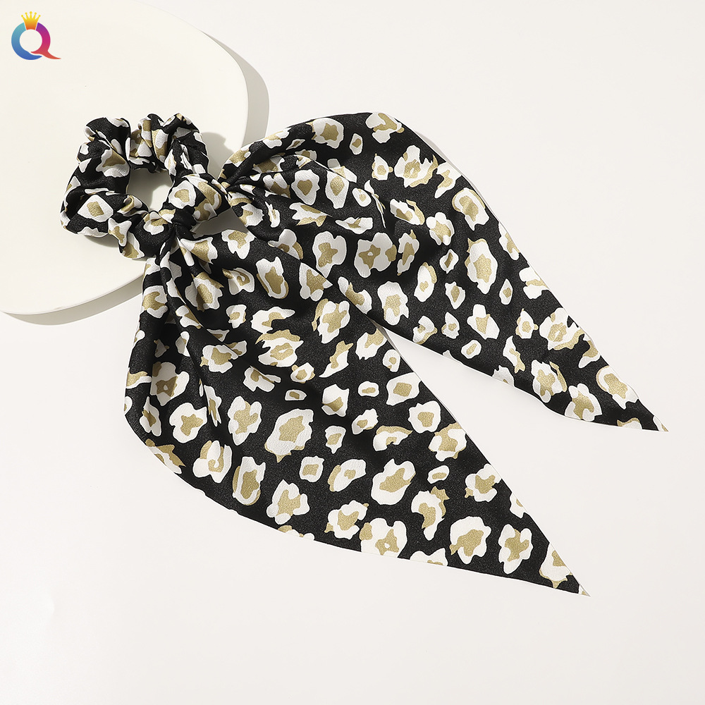 Qiyue European and American New Knot Ribbon Satin Large Intestine Ring Monochrome Silky Square Scarf Hair Ring Women's Ponytail Tie Hair