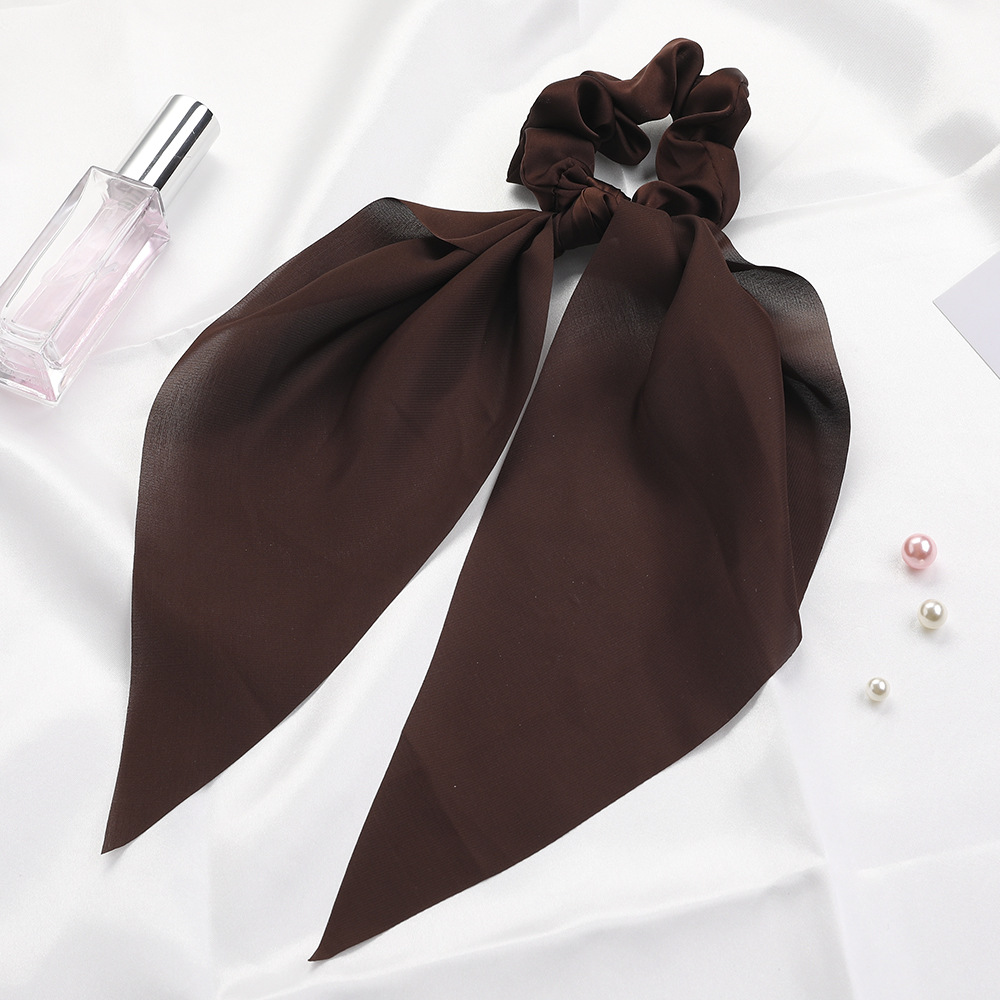 Qiyue European and American New Knot Ribbon Satin Large Intestine Ring Monochrome Silky Square Scarf Hair Ring Women's Ponytail Tie Hair