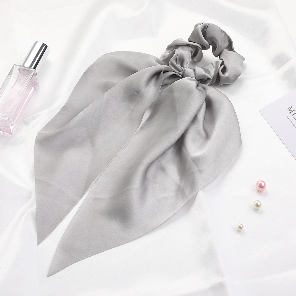 Qiyue European and American New Knot Ribbon Satin Large Intestine Ring Monochrome Silky Square Scarf Hair Ring Women's Ponytail Tie Hair