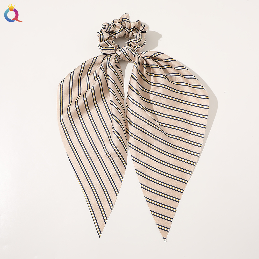 Qiyue European and American New Knot Ribbon Satin Large Intestine Ring Monochrome Silky Square Scarf Hair Ring Women's Ponytail Tie Hair