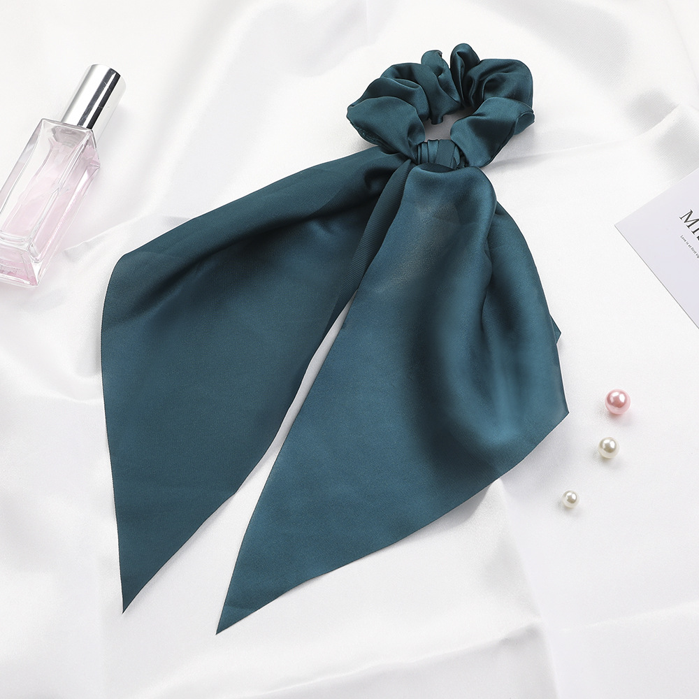 Qiyue European and American New Knot Ribbon Satin Large Intestine Ring Monochrome Silky Square Scarf Hair Ring Women's Ponytail Tie Hair