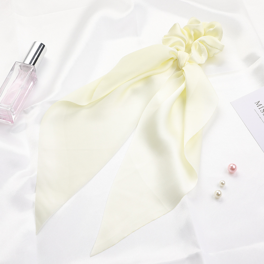 Qiyue European and American New Knot Ribbon Satin Large Intestine Ring Monochrome Silky Square Scarf Hair Ring Women's Ponytail Tie Hair