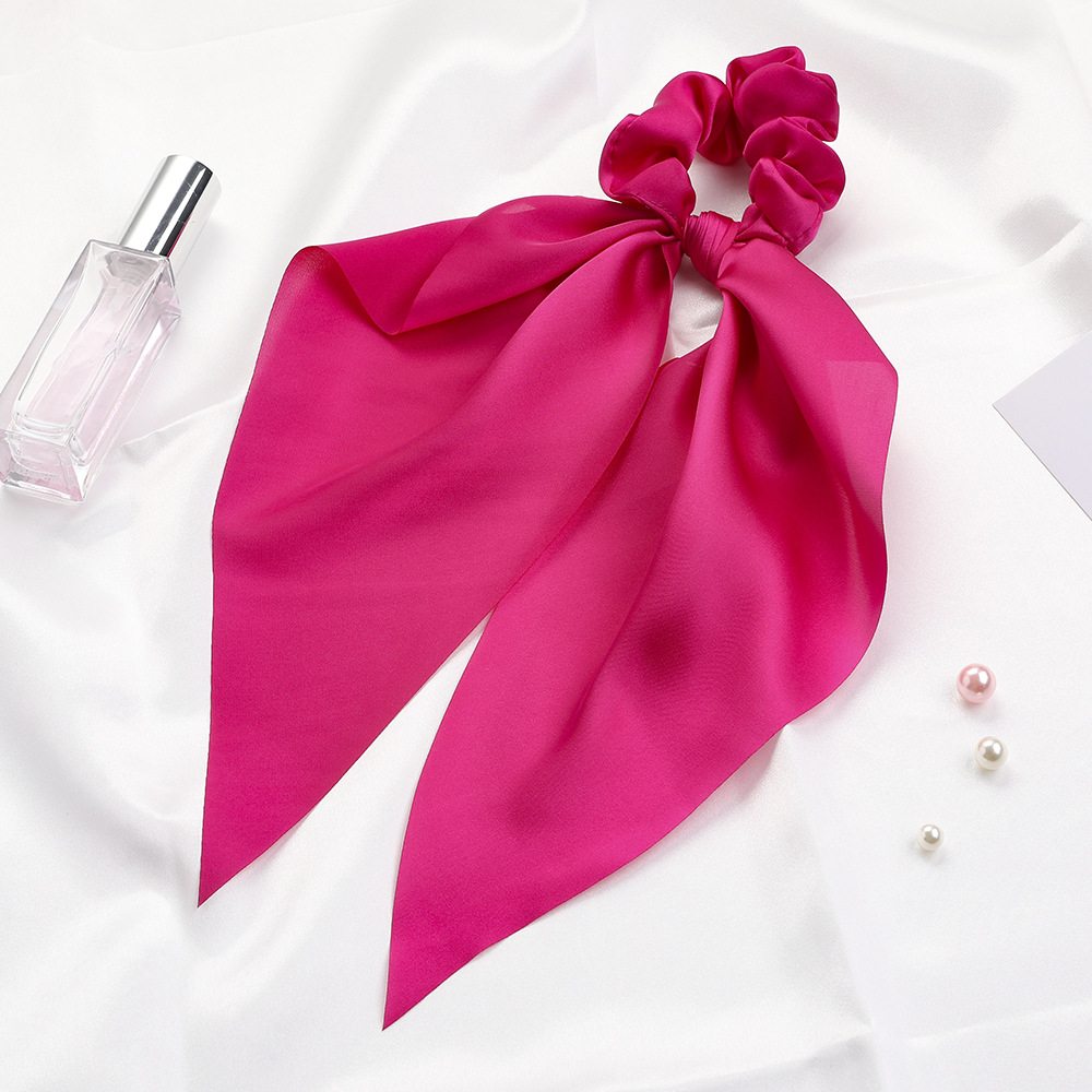 Qiyue European and American New Knot Ribbon Satin Large Intestine Ring Monochrome Silky Square Scarf Hair Ring Women's Ponytail Tie Hair