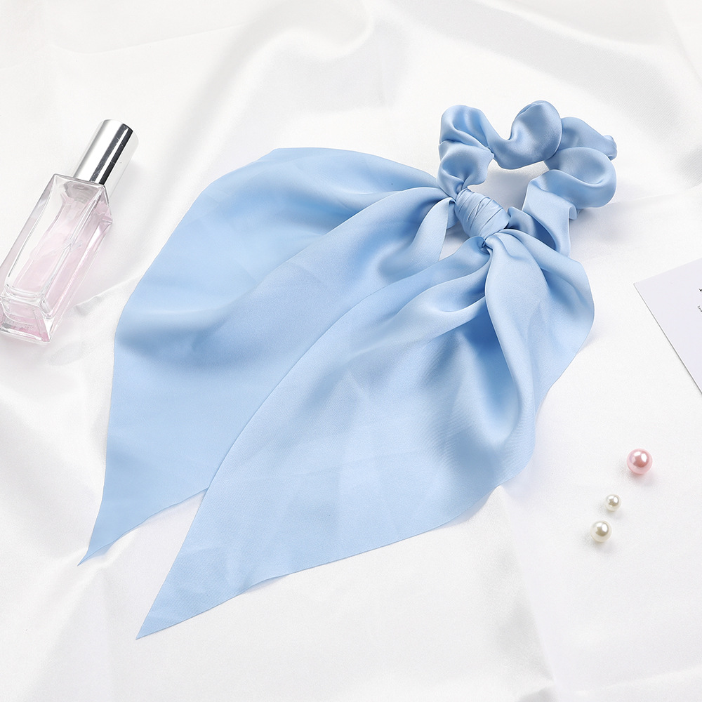 Qiyue European and American New Knot Ribbon Satin Large Intestine Ring Monochrome Silky Square Scarf Hair Ring Women's Ponytail Tie Hair