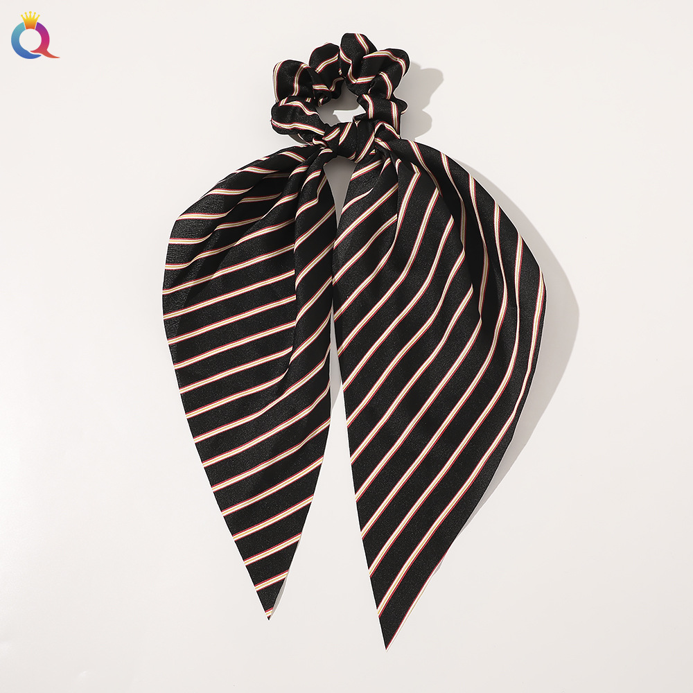 Qiyue European and American New Knot Ribbon Satin Large Intestine Ring Monochrome Silky Square Scarf Hair Ring Women's Ponytail Tie Hair