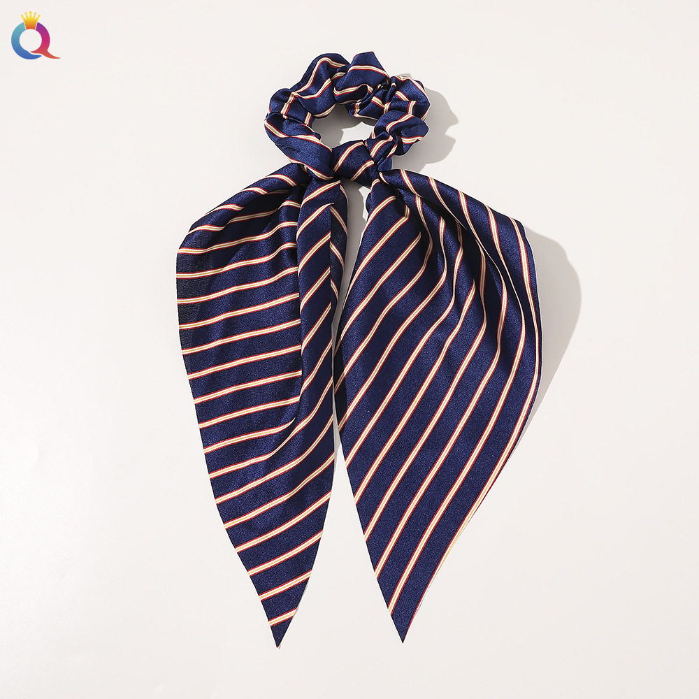 Qiyue European and American New Knot Ribbon Satin Large Intestine Ring Monochrome Silky Square Scarf Hair Ring Women's Ponytail Tie Hair