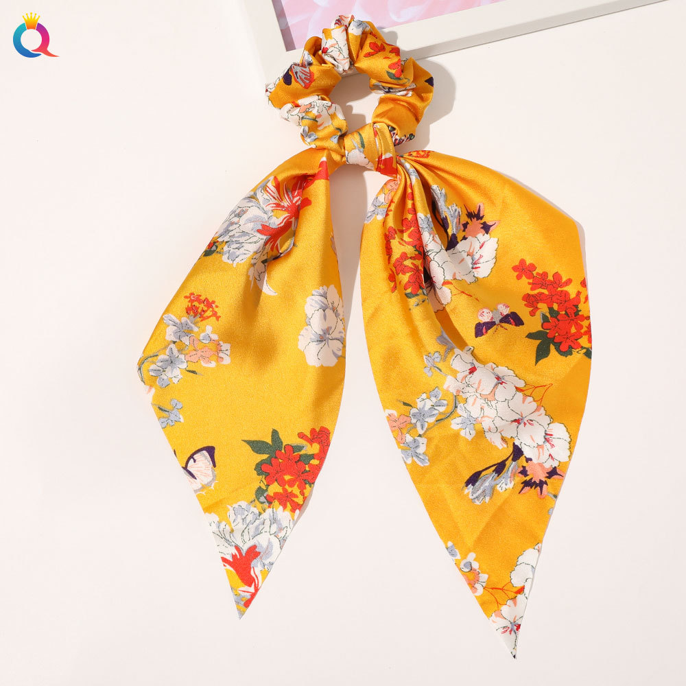 Qiyue European and American New Knot Ribbon Satin Large Intestine Ring Monochrome Silky Square Scarf Hair Ring Women's Ponytail Tie Hair