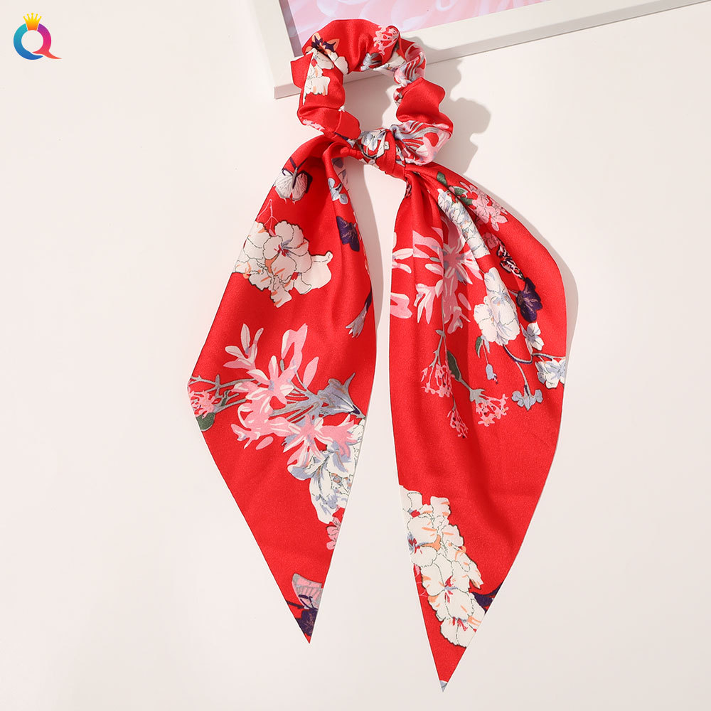 Qiyue European and American New Knot Ribbon Satin Large Intestine Ring Monochrome Silky Square Scarf Hair Ring Women's Ponytail Tie Hair