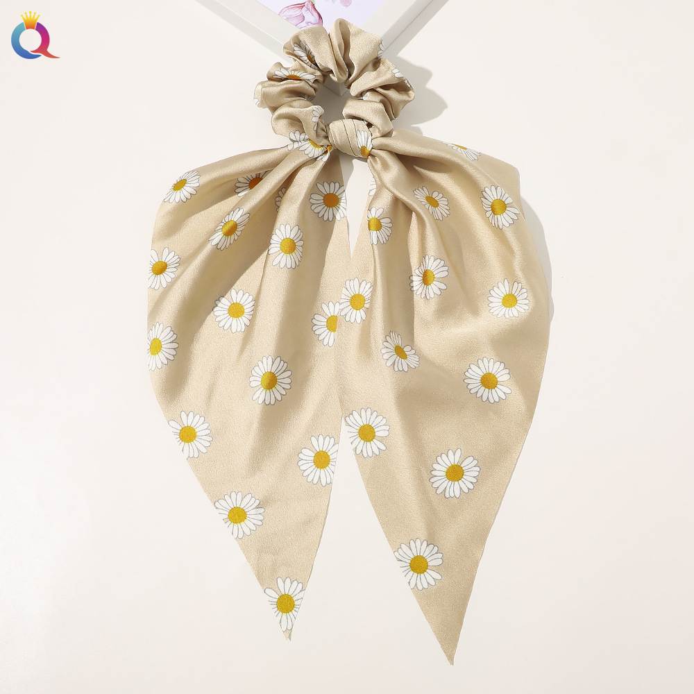 Qiyue European and American New Knot Ribbon Satin Large Intestine Ring Monochrome Silky Square Scarf Hair Ring Women's Ponytail Tie Hair