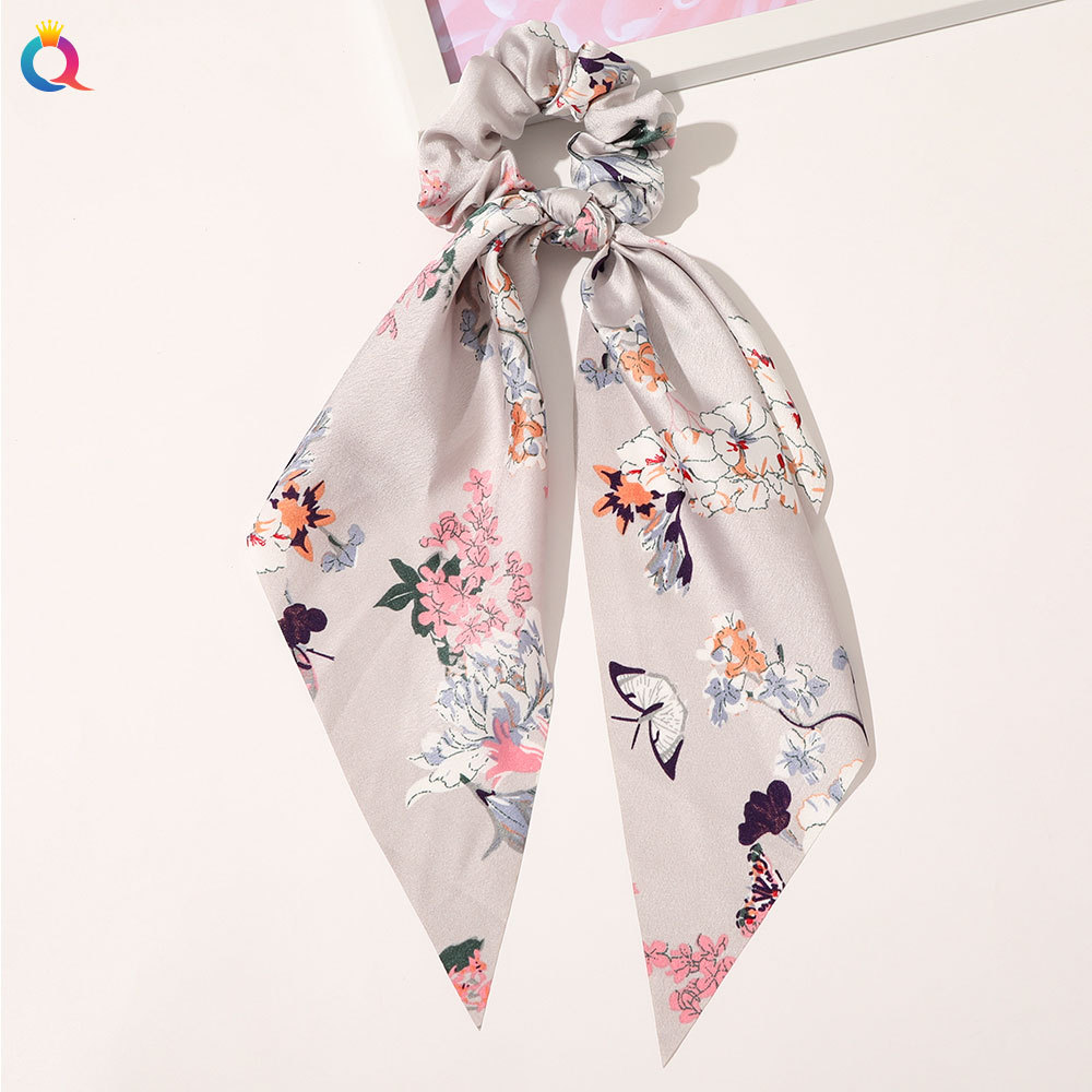 Qiyue European and American New Knot Ribbon Satin Large Intestine Ring Monochrome Silky Square Scarf Hair Ring Women's Ponytail Tie Hair