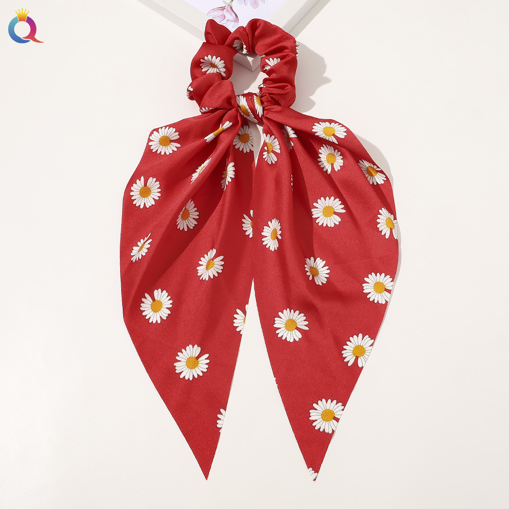 Qiyue European and American New Knot Ribbon Satin Large Intestine Ring Monochrome Silky Square Scarf Hair Ring Women's Ponytail Tie Hair