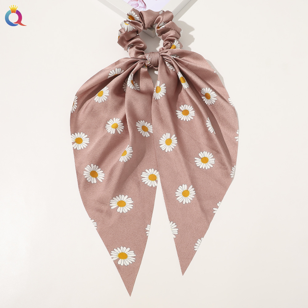 Qiyue European and American New Knot Ribbon Satin Large Intestine Ring Monochrome Silky Square Scarf Hair Ring Women's Ponytail Tie Hair