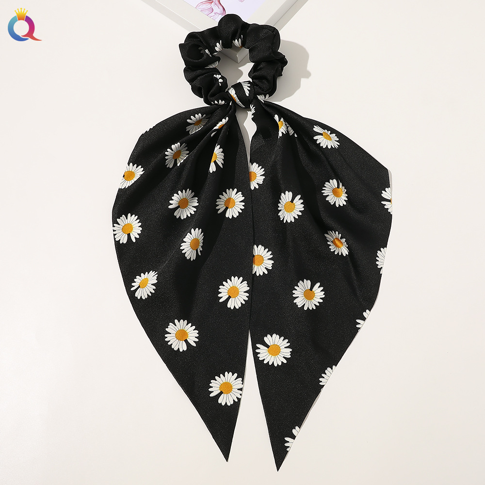 Qiyue European and American New Knot Ribbon Satin Large Intestine Ring Monochrome Silky Square Scarf Hair Ring Women's Ponytail Tie Hair