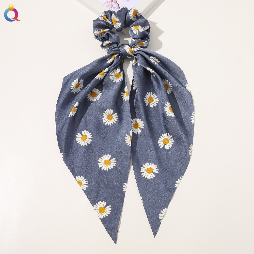 Qiyue European and American New Knot Ribbon Satin Large Intestine Ring Monochrome Silky Square Scarf Hair Ring Women's Ponytail Tie Hair