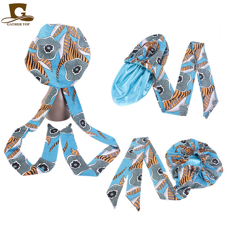 New African Print Satin Ribbon round Cap Tam-O'-Shanter Wrap Scarf Scarf Hat TJM-434B