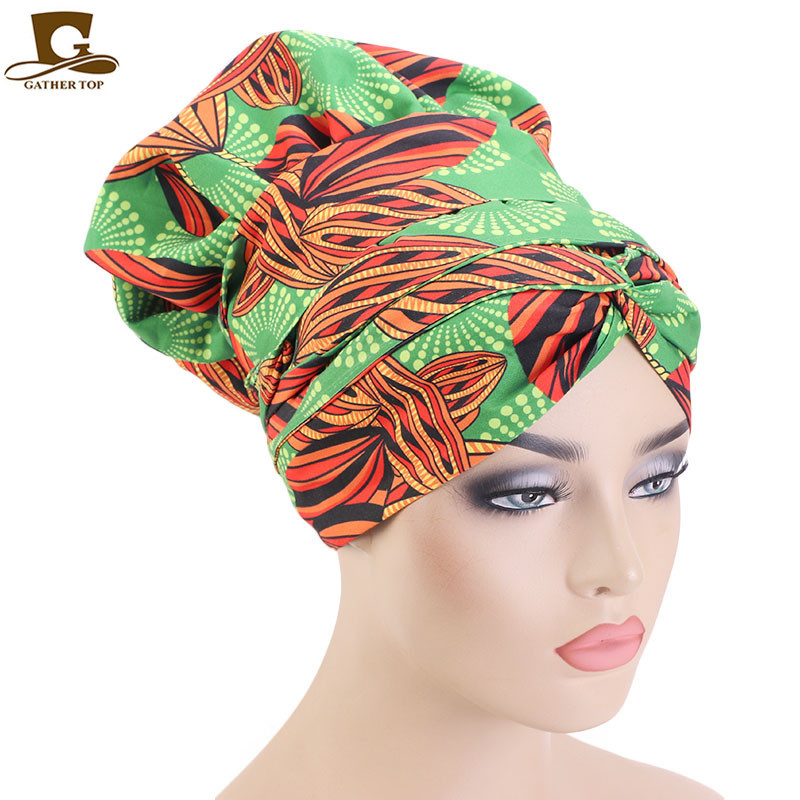 New African Print Satin Ribbon round Cap Tam-O'-Shanter Wrap Scarf Scarf Hat TJM-434B