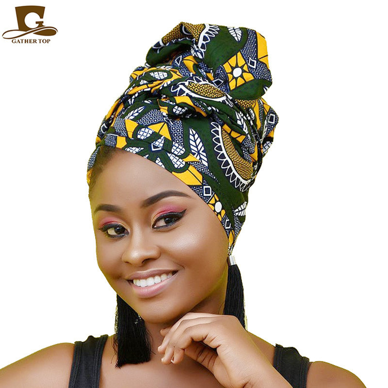 New African Print Satin Ribbon round Cap Tam-O'-Shanter Wrap Scarf Scarf Hat TJM-434B