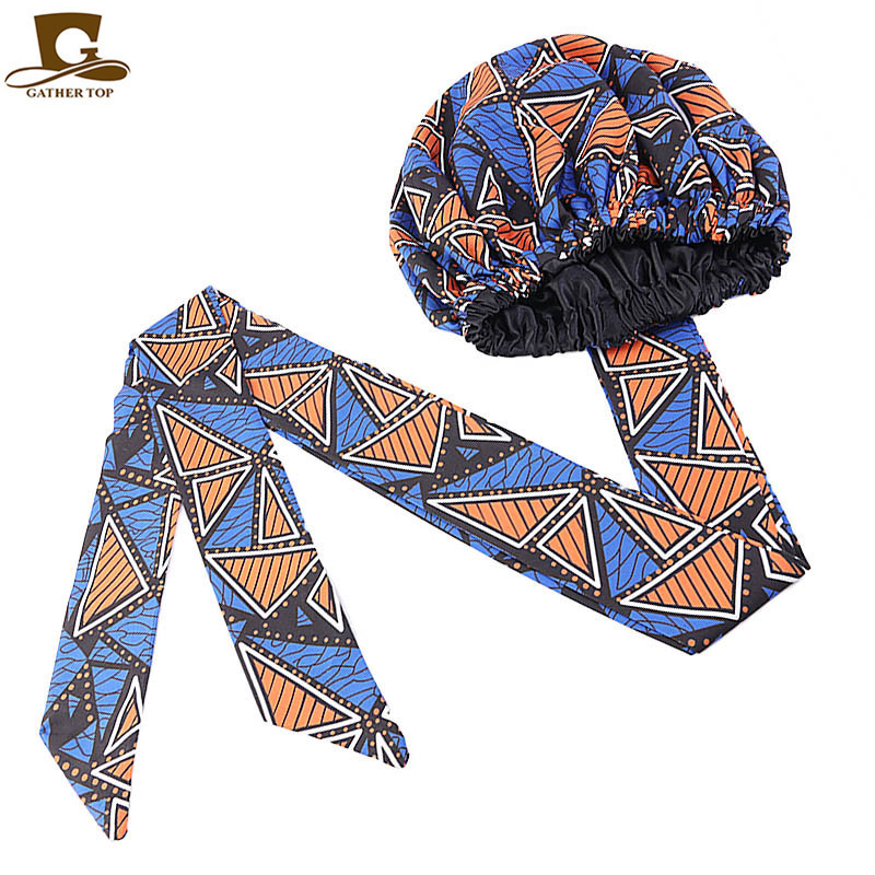 New African Print Satin Ribbon round Cap Tam-O'-Shanter Wrap Scarf Scarf Hat TJM-434B