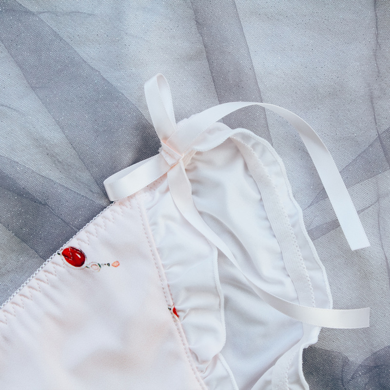 Summer New Printed Mid Waist Milk Silk Women&#039;s Underwear Satin Wooden Ear Ribbon Briefs Girl&#039;s Underwear
