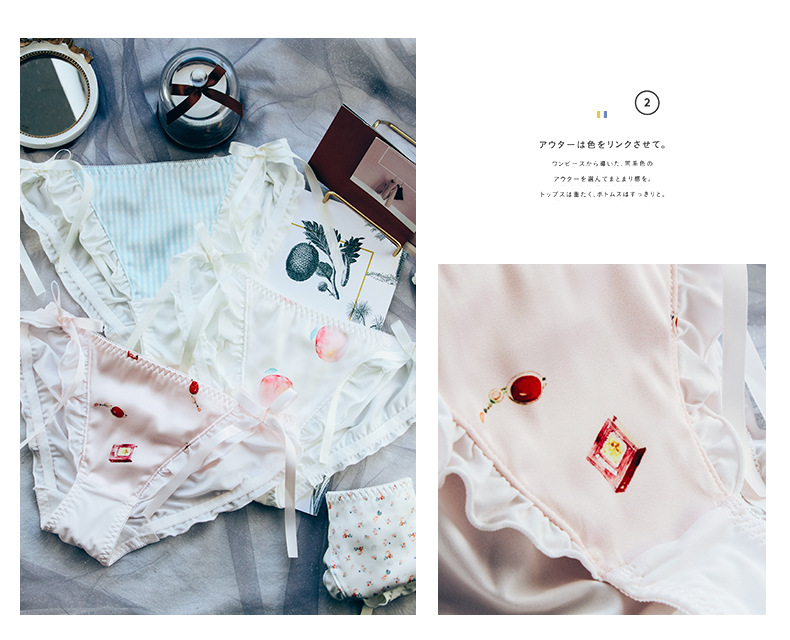 Summer New Printed Mid Waist Milk Silk Women's Underwear Satin Wooden Ear Ribbon Briefs Girl's Underwear Summer New Printed Mid Waist Milk Silk Women's Underwear Satin Wooden Ear Ribbon Briefs Girl's Underwear