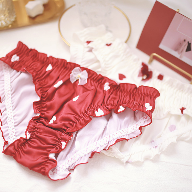 Summer New Printed Mid Waist Milk Silk Women's Underwear Satin Wooden Ear Ribbon Briefs Girl's Underwear Summer New Printed Mid Waist Milk Silk Women's Underwear Satin Wooden Ear Ribbon Briefs Girl's Underwear