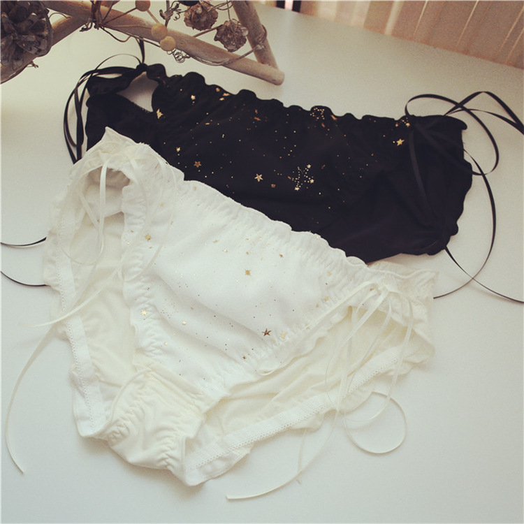 Summer New Printed Mid Waist Milk Silk Women's Underwear Satin Wooden Ear Ribbon Briefs Girl's Underwear Summer New Printed Mid Waist Milk Silk Women's Underwear Satin Wooden Ear Ribbon Briefs Girl's Underwear